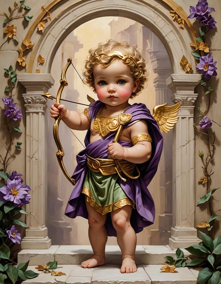 Cupid with Bow and Arrow in Art Deco Style