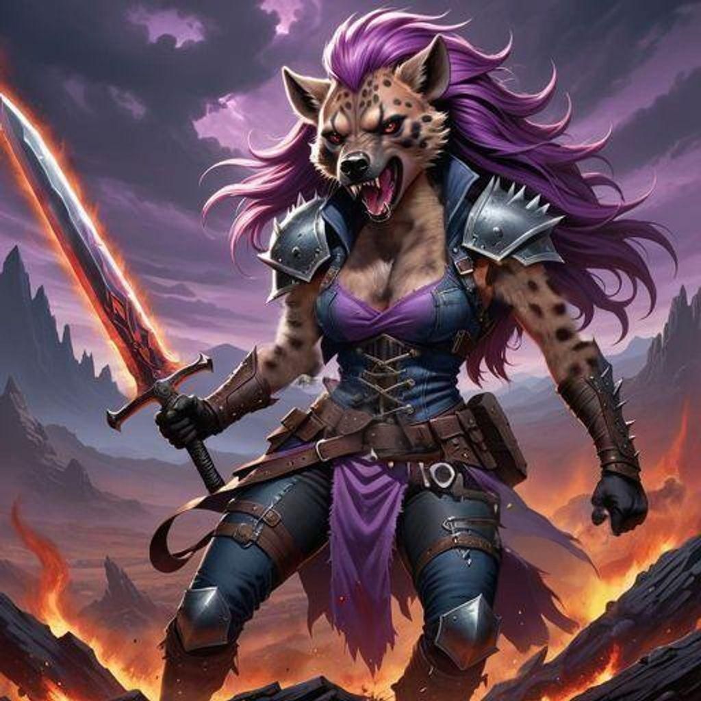 Fierce Furry Hyena in Surreal Horror Scene