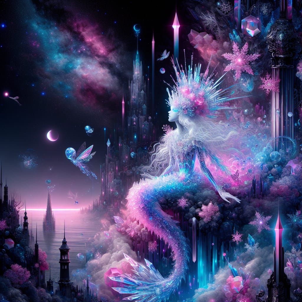 Crystalline Mermaid in Bubblegum Goth Emo Style