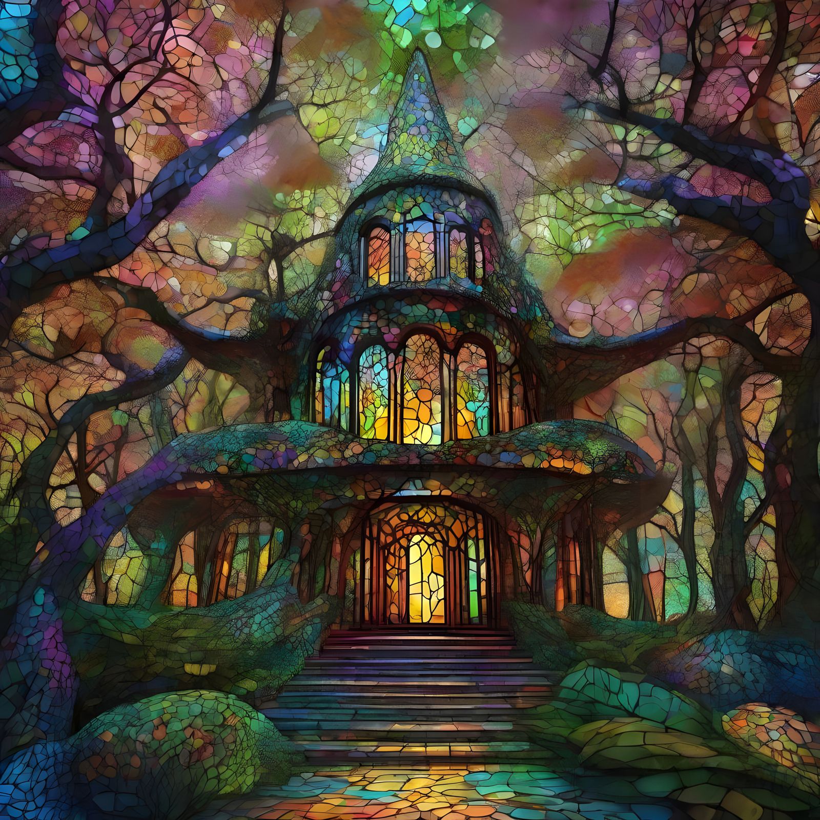 Enchanting Forest Temple in Gaudí Style