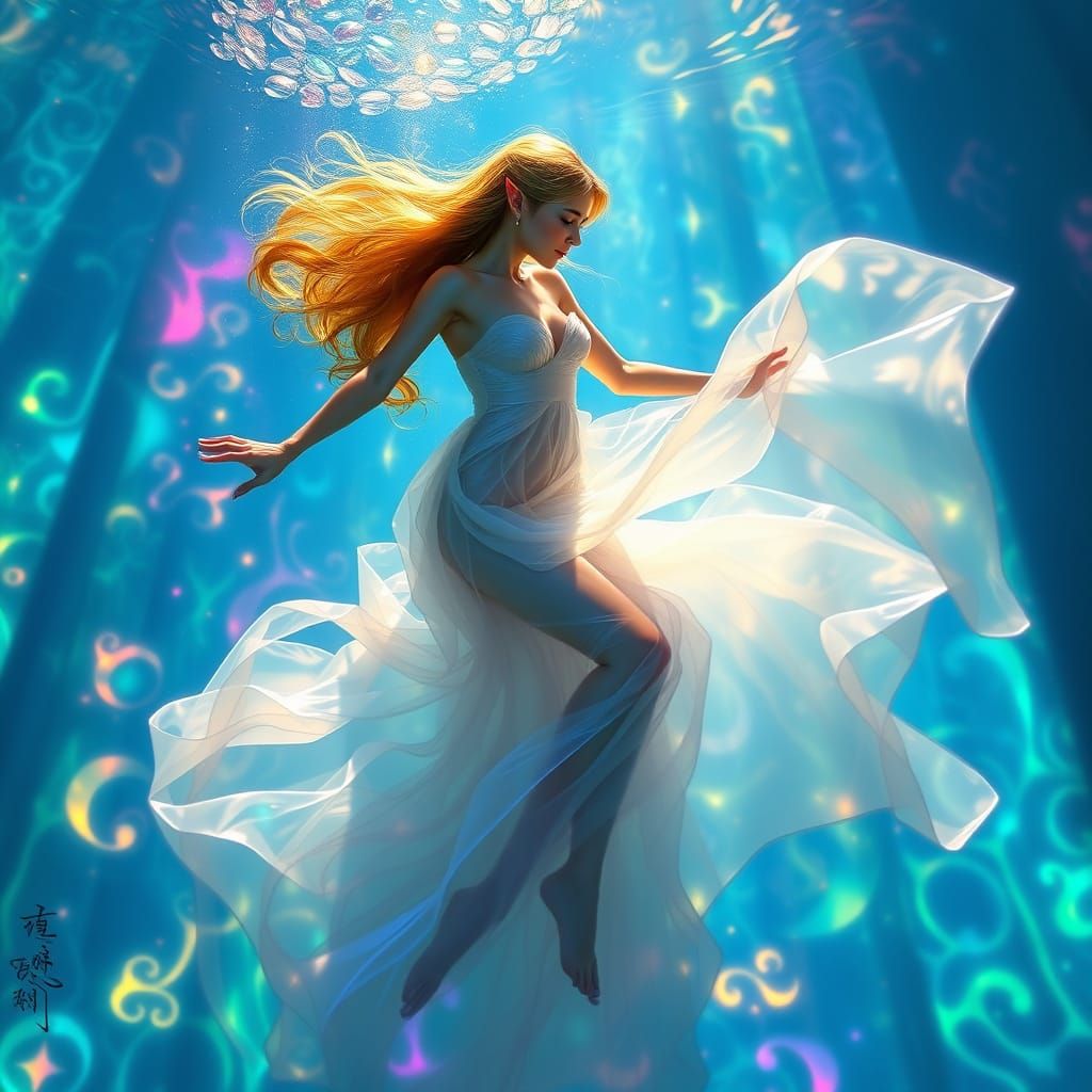 Enchanted Feywild Water Nymph in Iridescent Gown