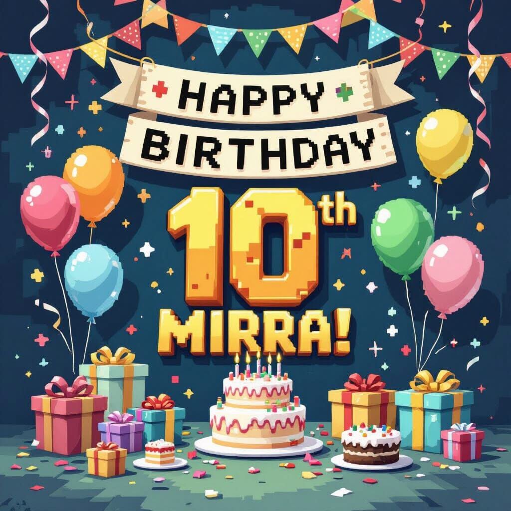 Minecraft 10th Birthday Invitation for Mira in 3D Anime Styl...