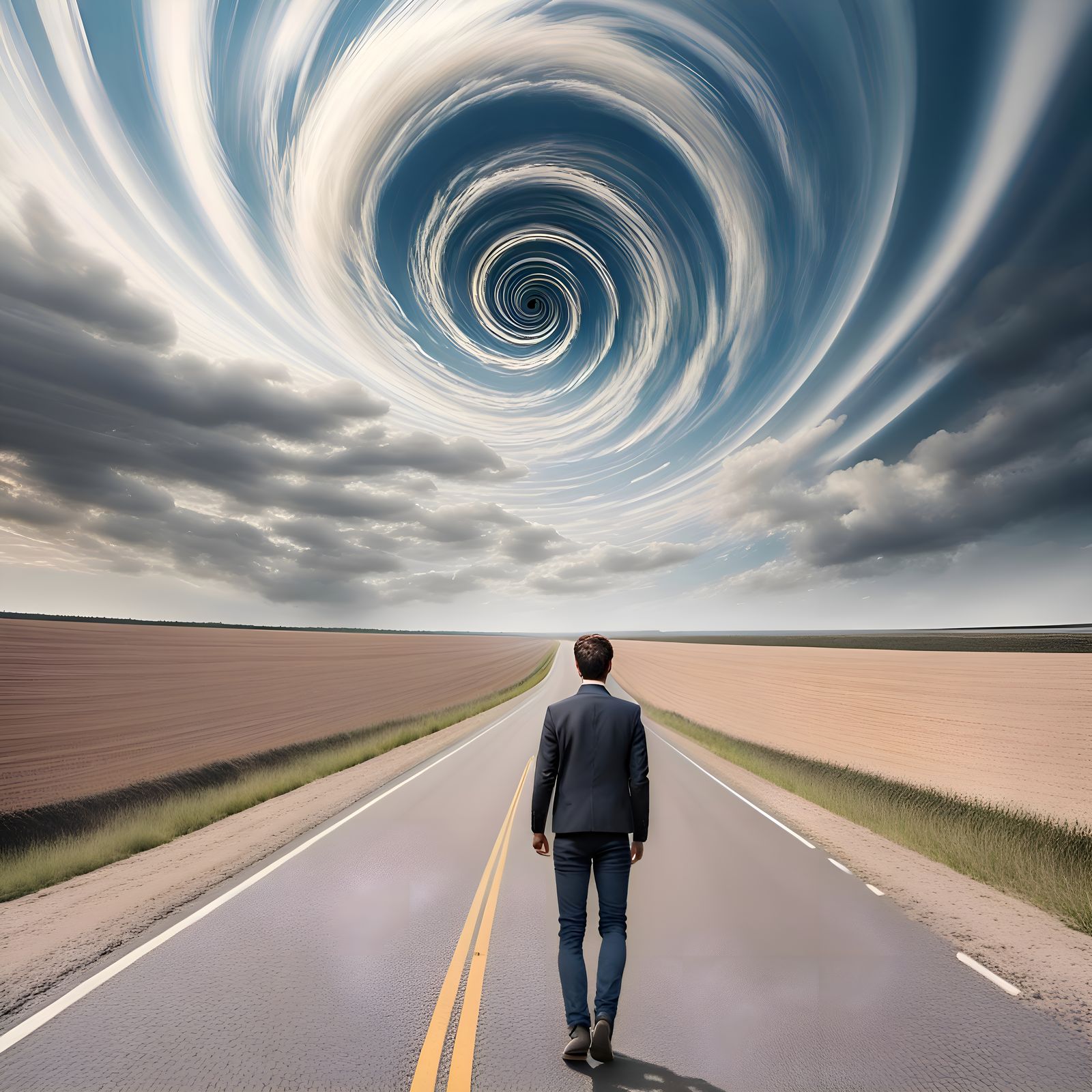 Man Gazing at Time Warped Sky Vortex