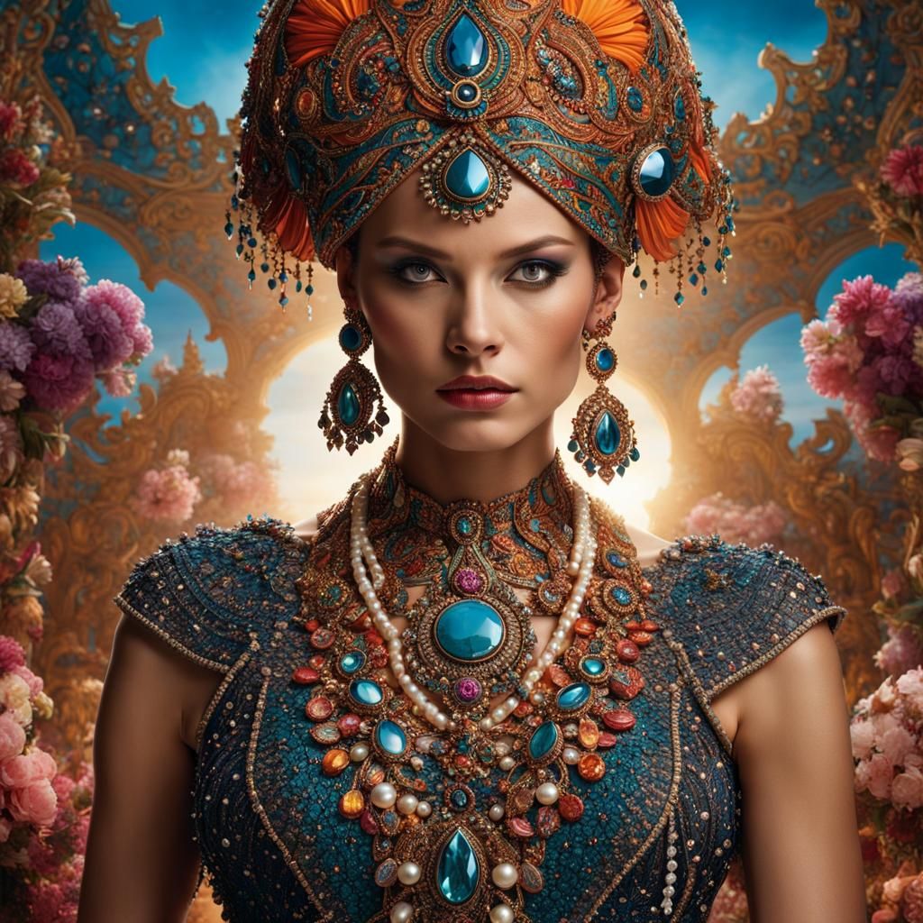 Princess in Ornate Chiffon Dress Portrait