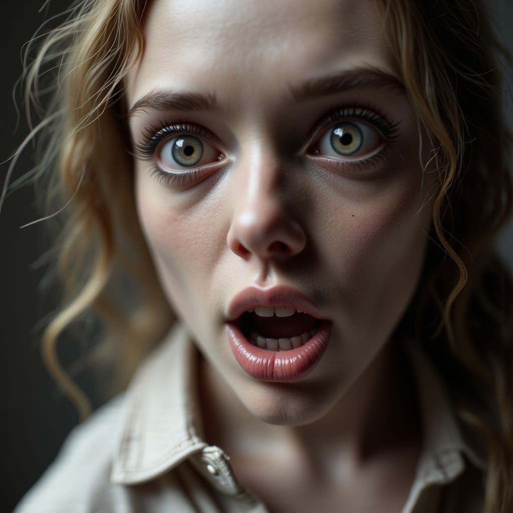 Terrified Medium's Face with Ghostly Reflections