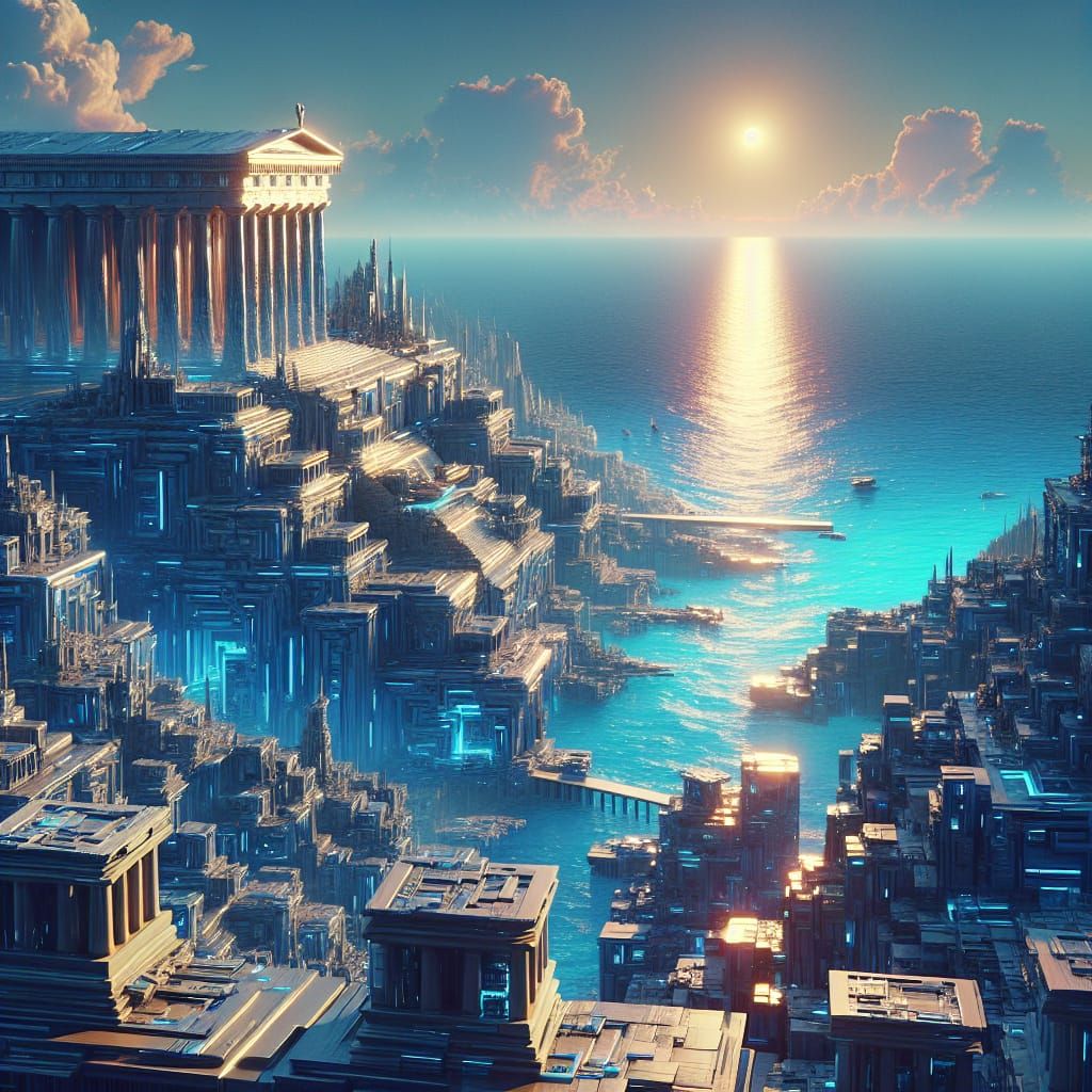 Futuristic Ancient Greece by the Azure Sea