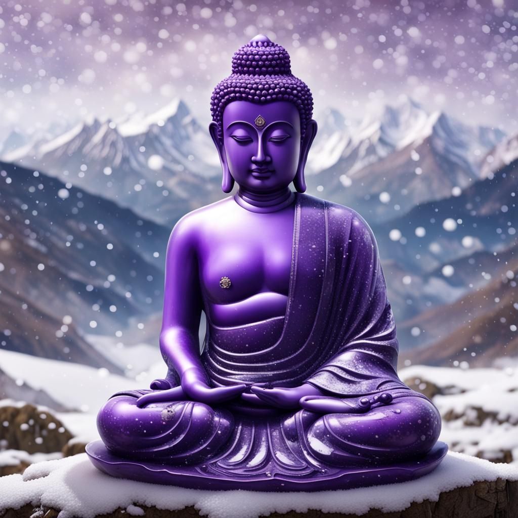 Transparent Crystal Medicine Buddha in Snowy Landscape