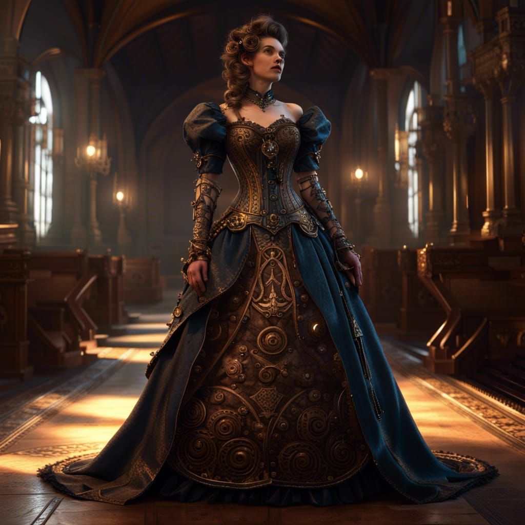 Medieval Steampunk Ball Gown in Dark Fantasy Style