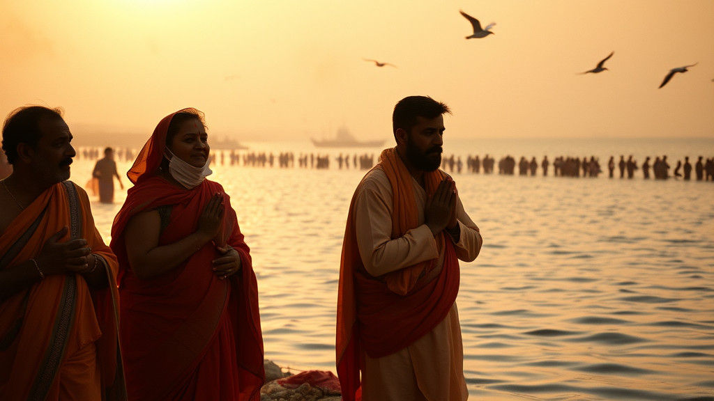 Spiritual Gathering at Sangam Confluence: A Cinematic Scene