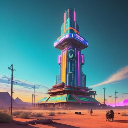 Retro Casino Tower in Nevada Desert at Sunrise