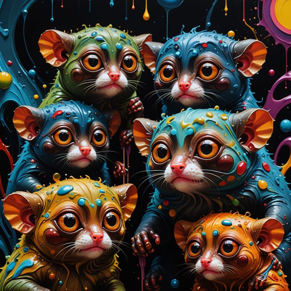 Surreal Tarsiers in Vibrant Oil Painting