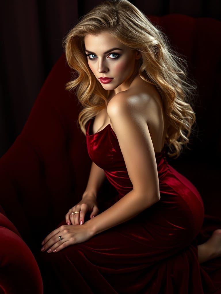 Elegant Woman in Velvet Chaise