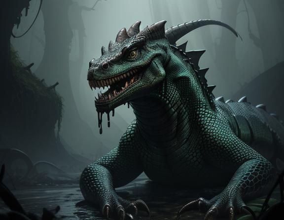 Menacing Basilisk in Abandoned Sewer: Hyperrealistic Creatur...