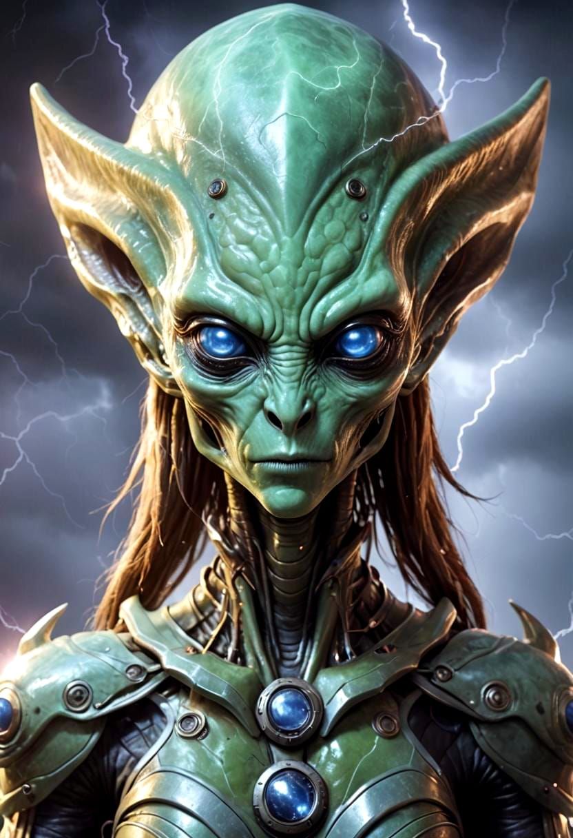 Alien Creature in Lightning Storm