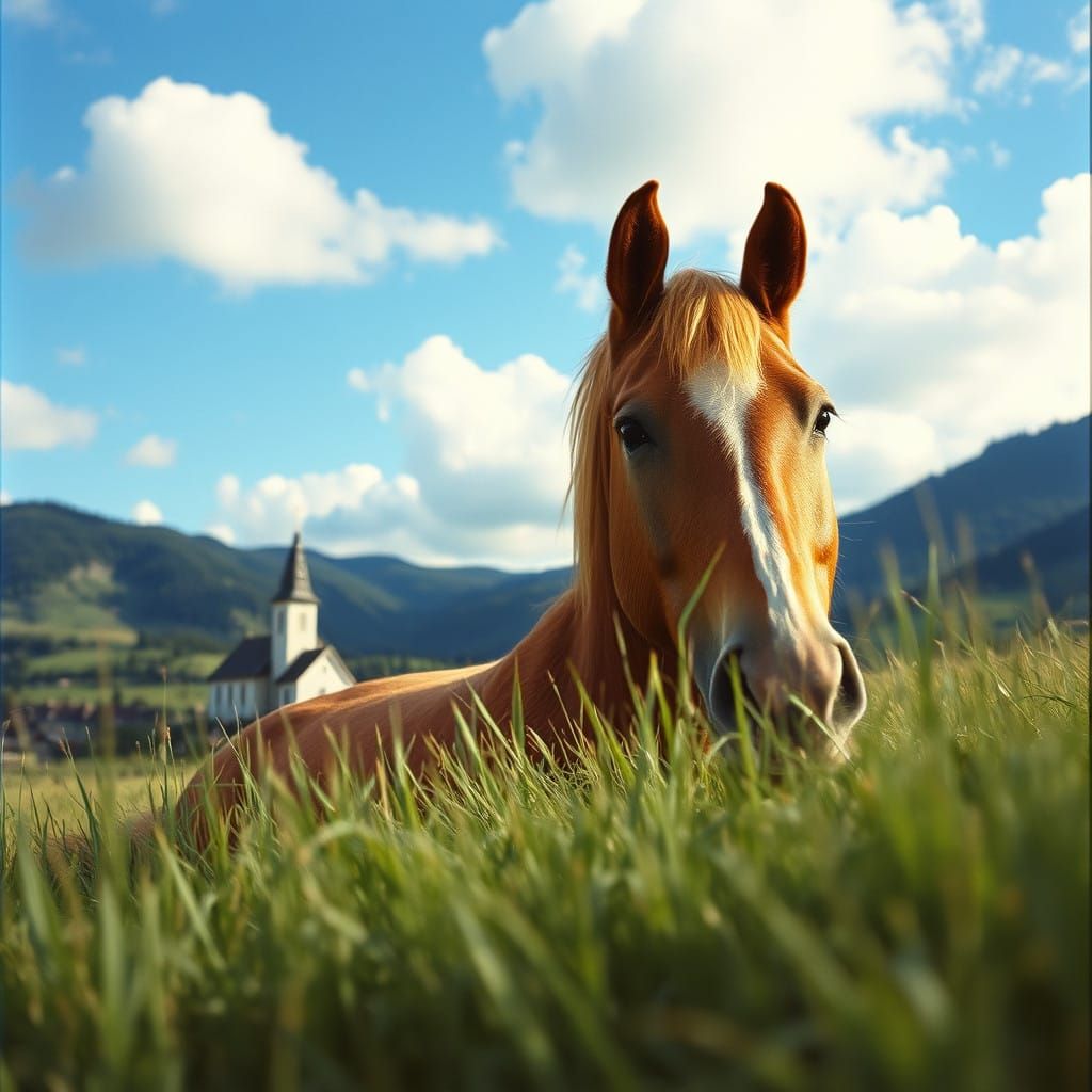 Majestic Horse Amidst Serene Hilly Landscape in Cinematic St...
