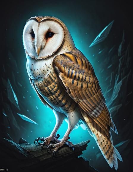 Colorful Blacklight Barn Owl Poster with Crystals