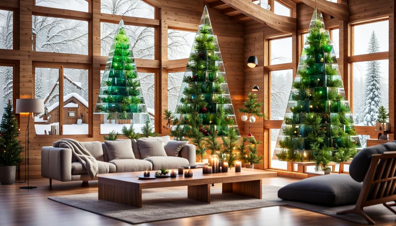 Glass Christmas Tree in Plant-Filled Wooden House