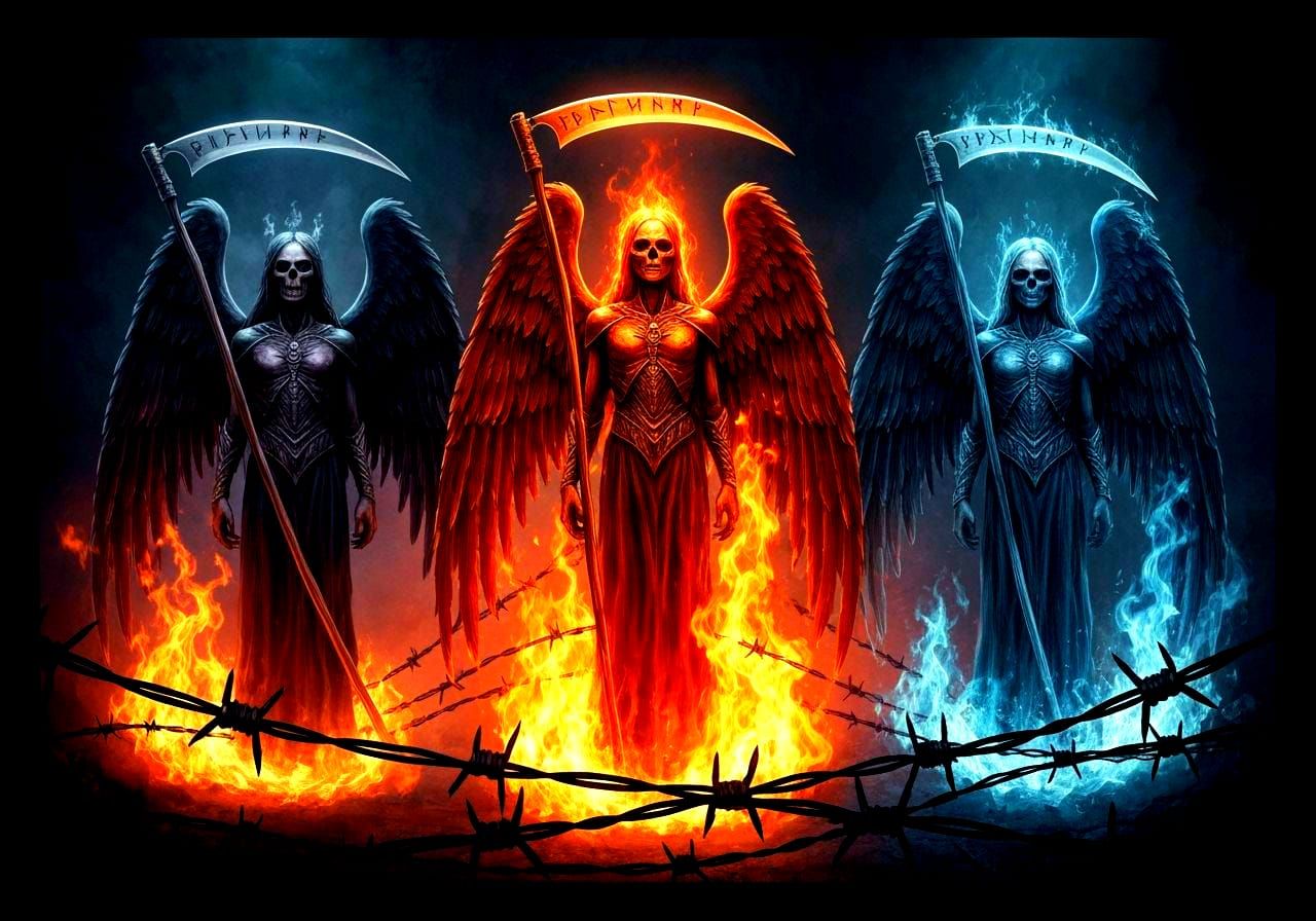 Gothic Angels of Death with Elemental Scythes