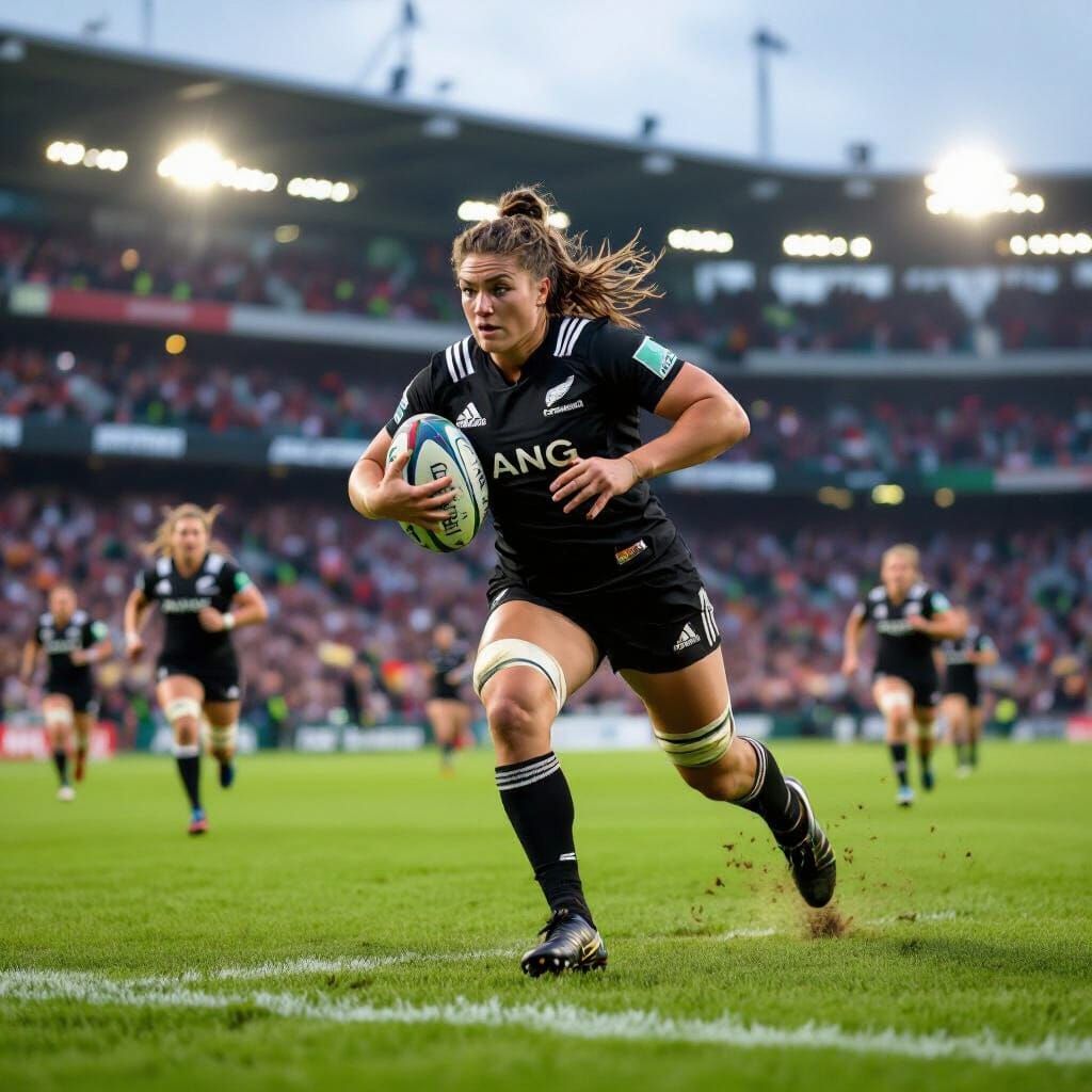 New Zealand Rugby Player Scores Try Under Stadium Lights
