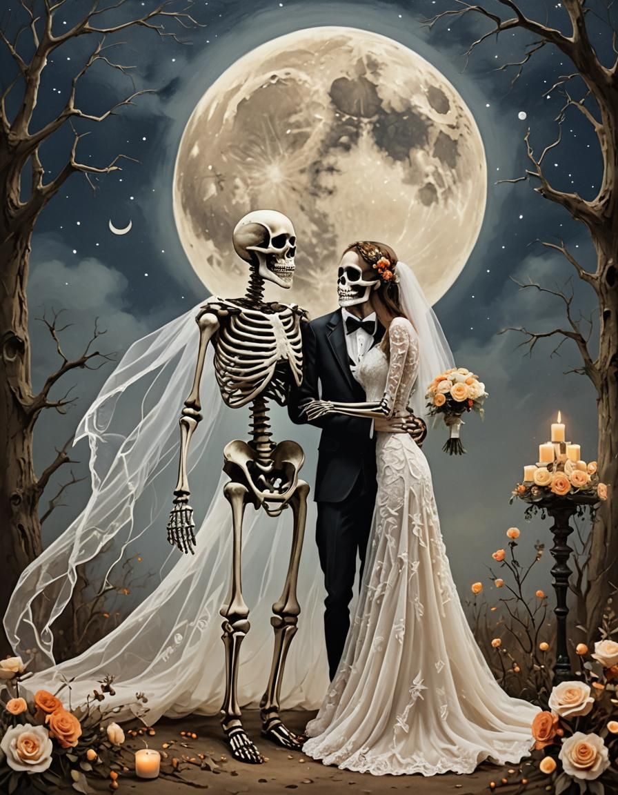 Skeletal Wedding Under Moonlight