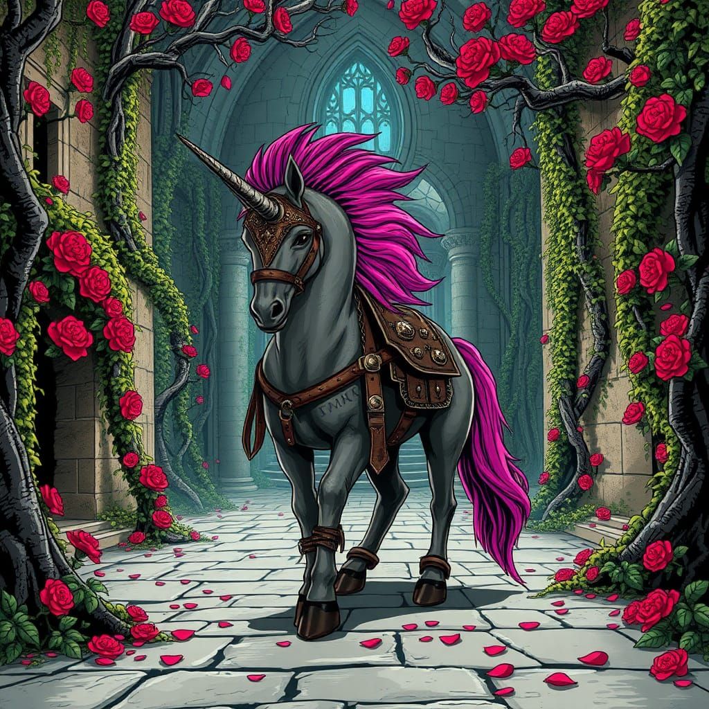 Punk Centaur in Decaying Castle, Splash Ink Style