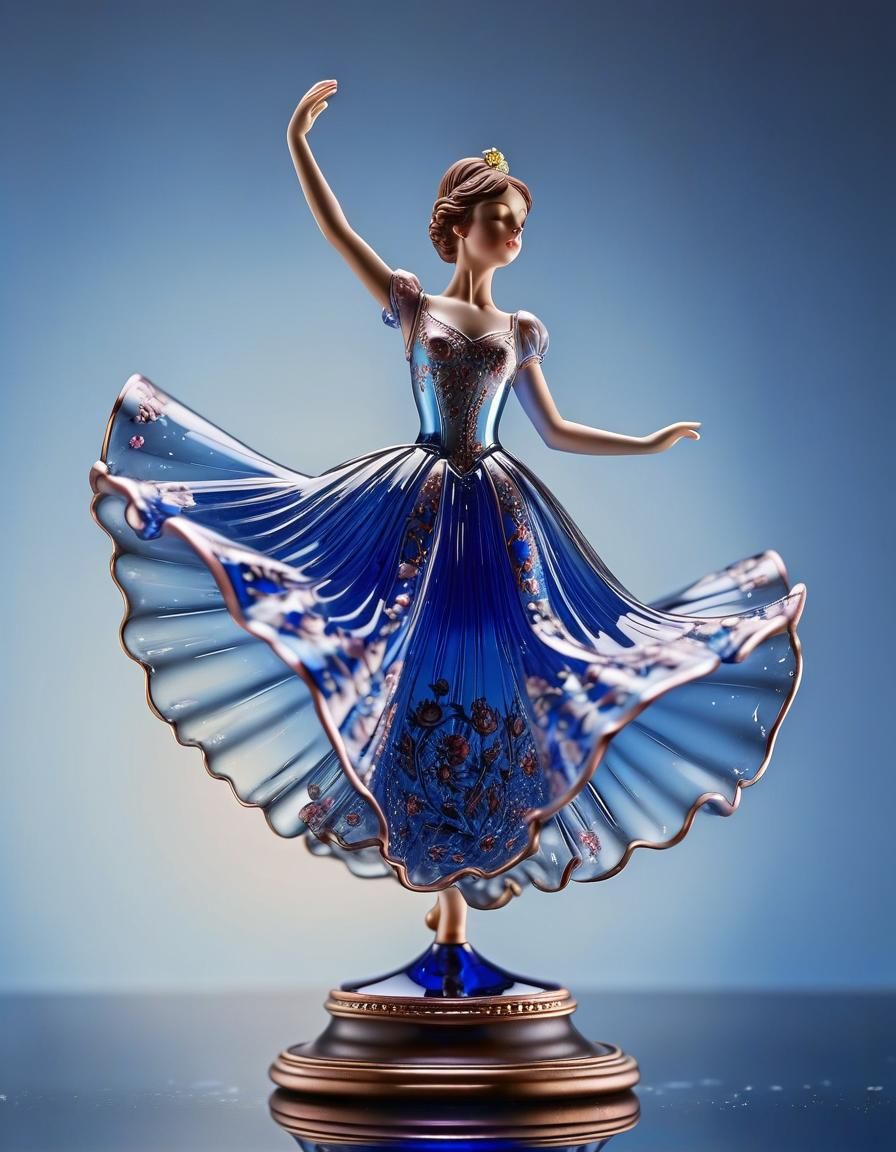 Enamel Glass Figurine: Dancing Woman in Blue