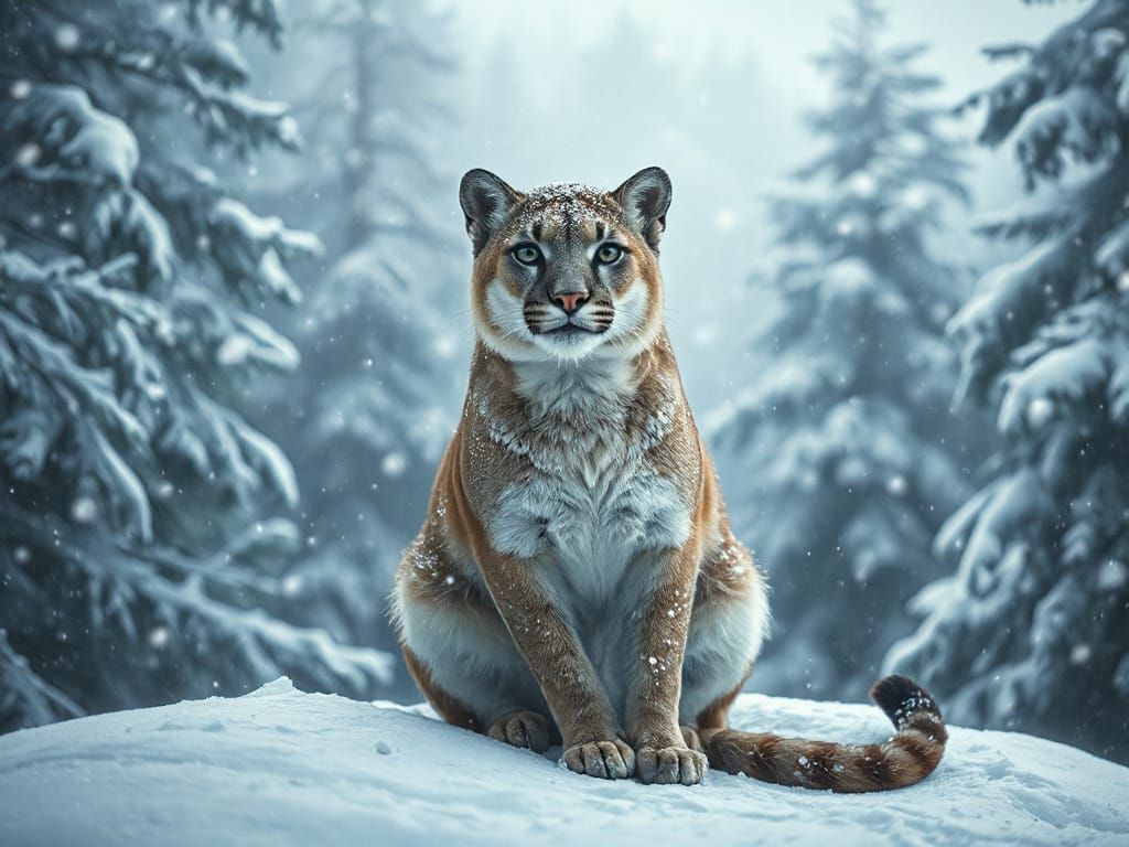 Puma in Winter Rainforest: Fantasy Concept Art