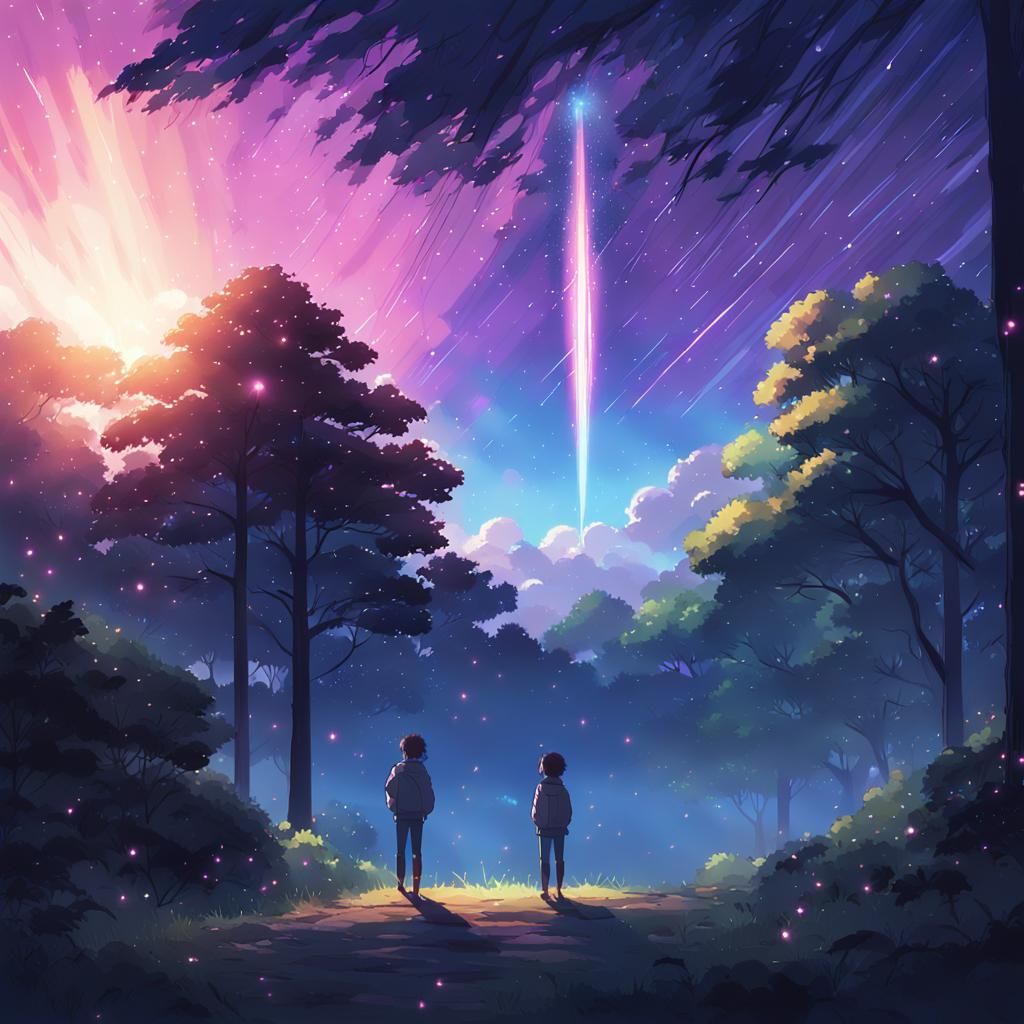 Surreal Anime Landscape with Makoto Shinkai Style Meteor