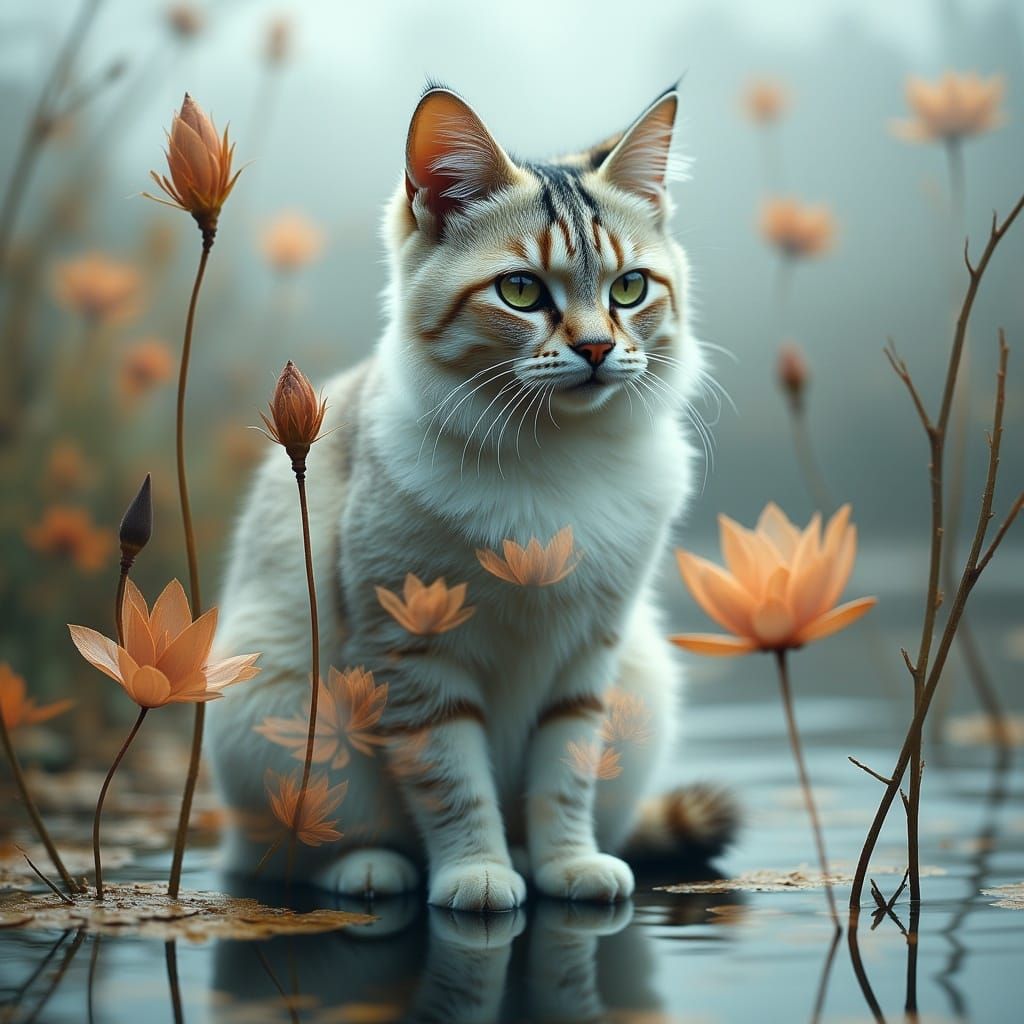 Mystical Feline Silhouette in Dreamlike Landscape