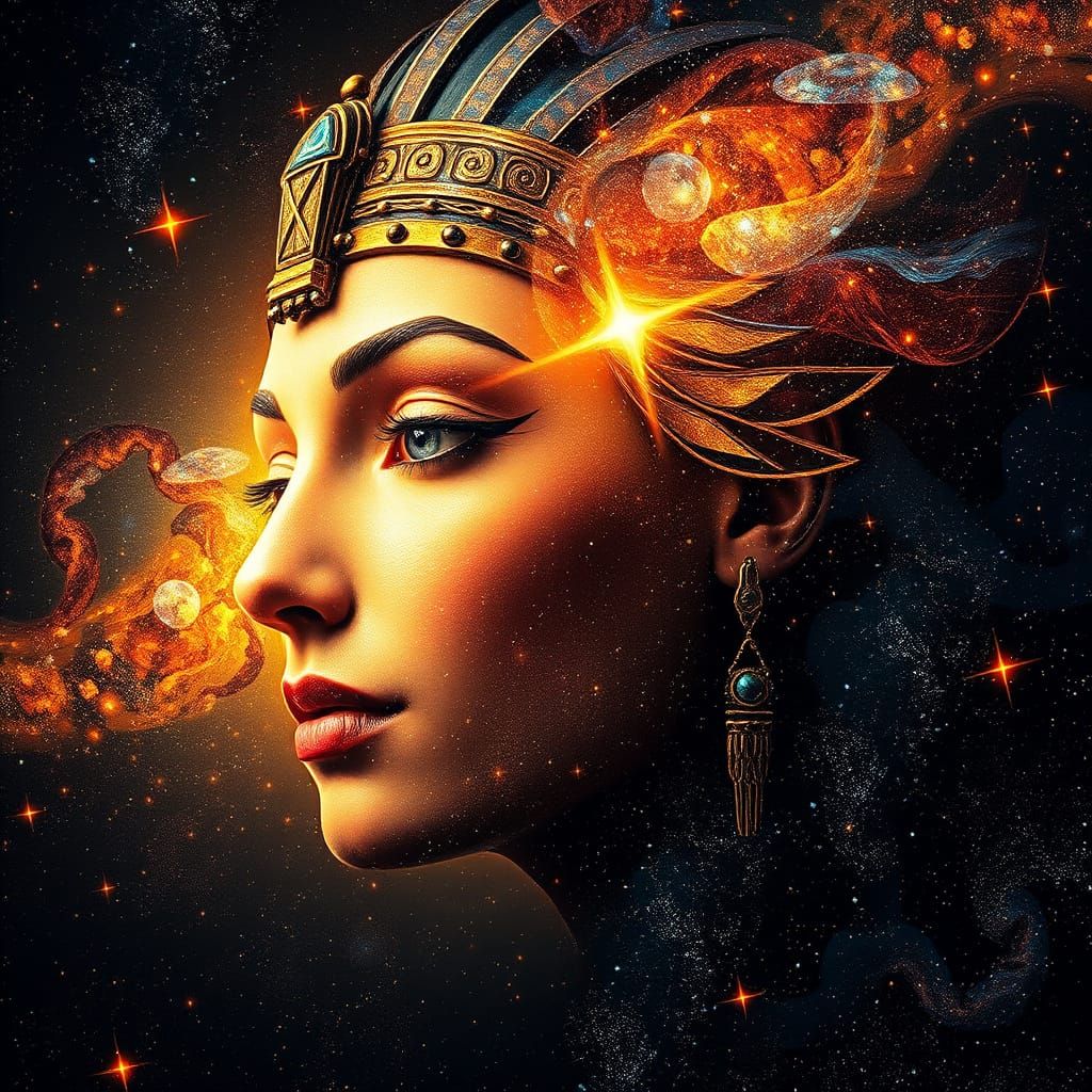 Hyperrealistic Galaxy Goddess in Ancient Egyptian Splendor