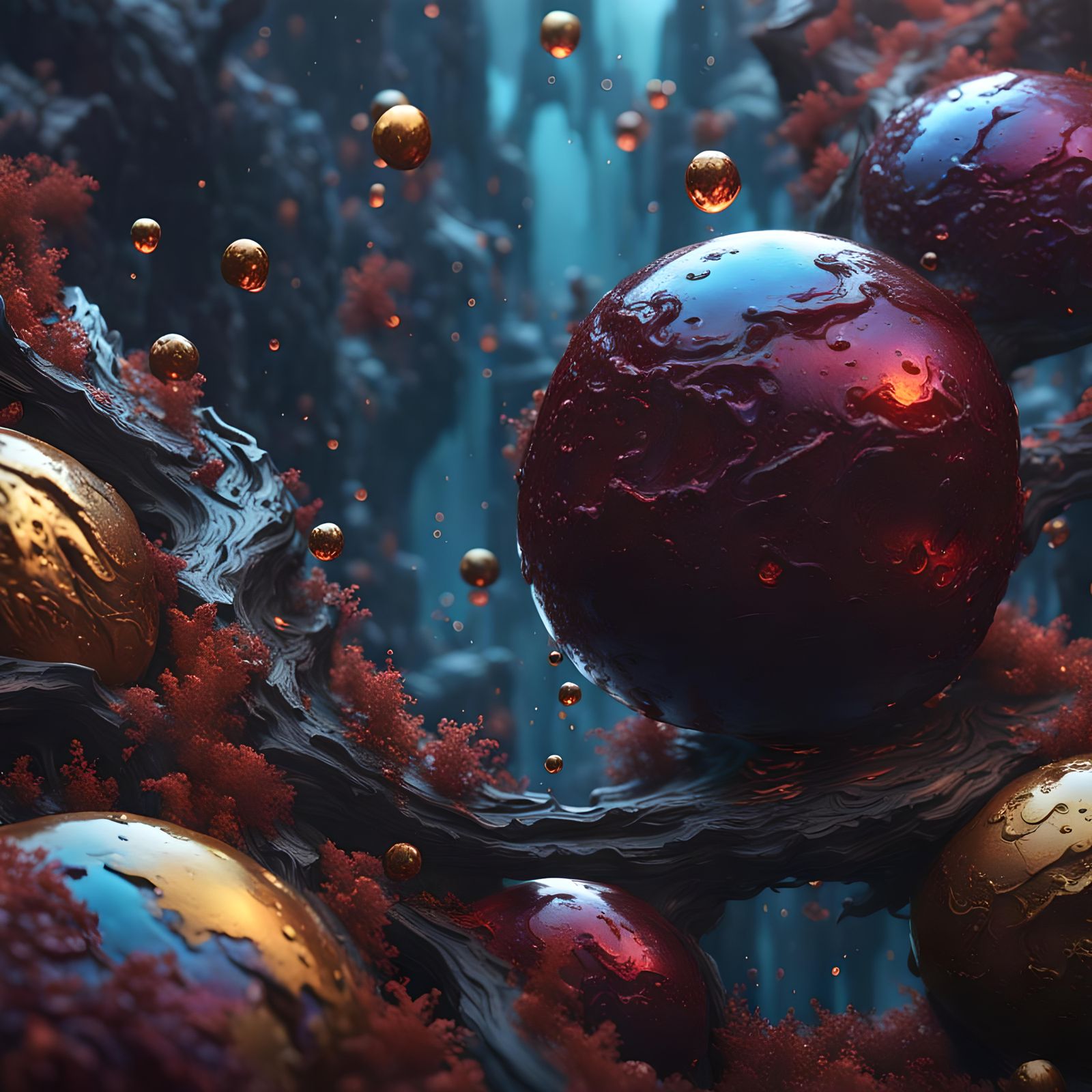 Detailed Dew Drops in Matte Painting Style