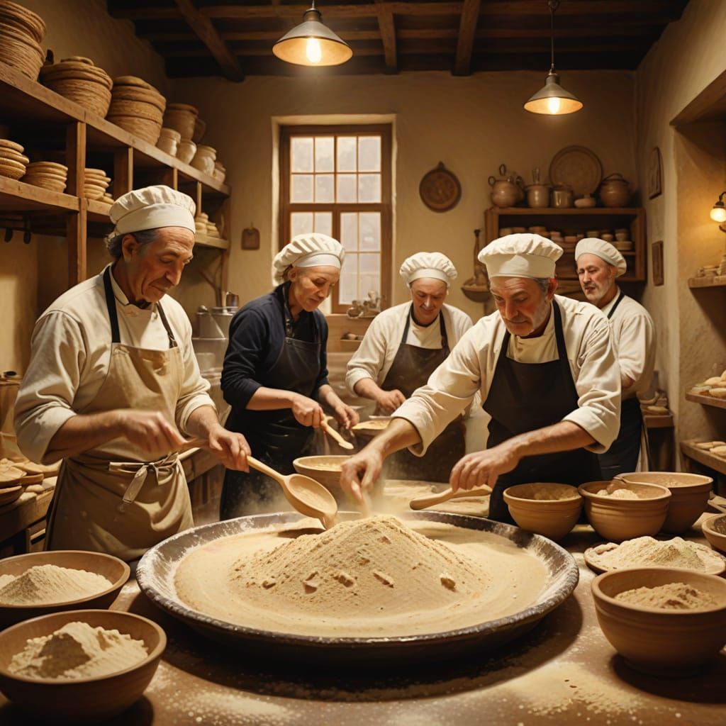 Warm Matzo Bakery Scene in Impressionist Style