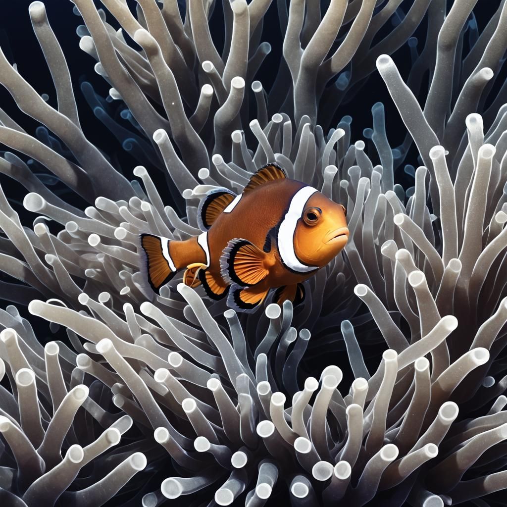 Monochrome Clownfish Portrait in Dark Fantasy Style