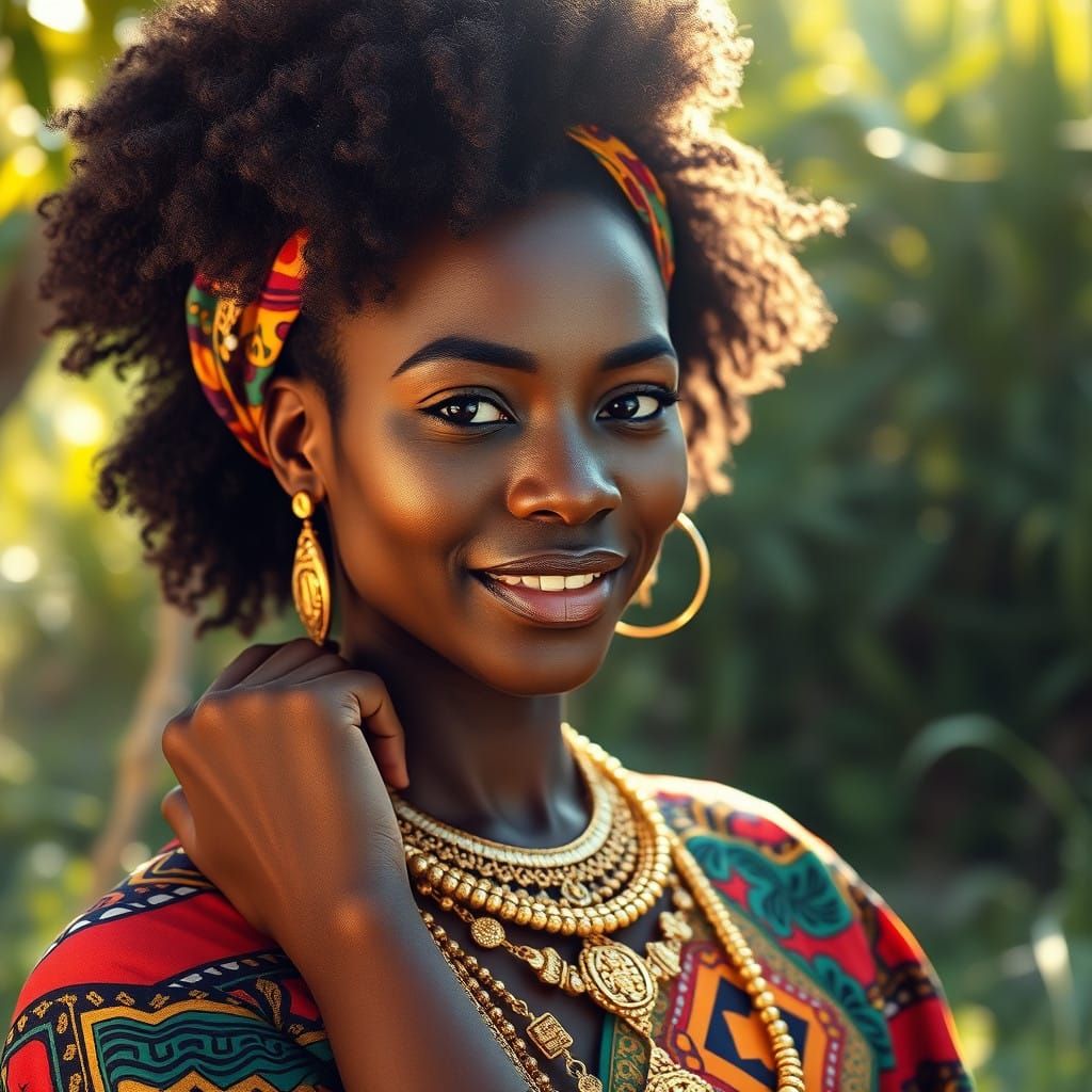 Hyper-Realistic Portrait of a Dark-Skinned Woman in a Vibran...