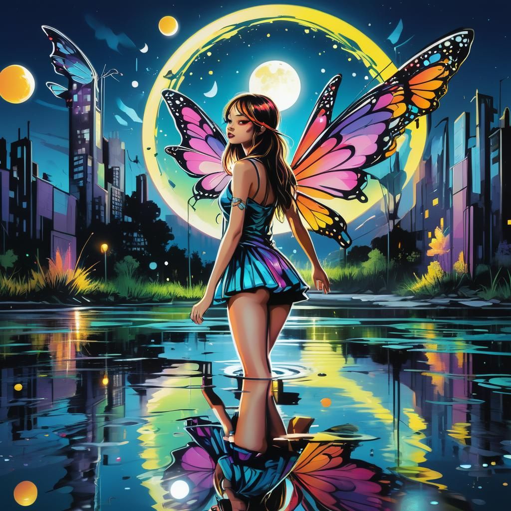 Urban Fantasy Fairy in Graffiti Art Style
