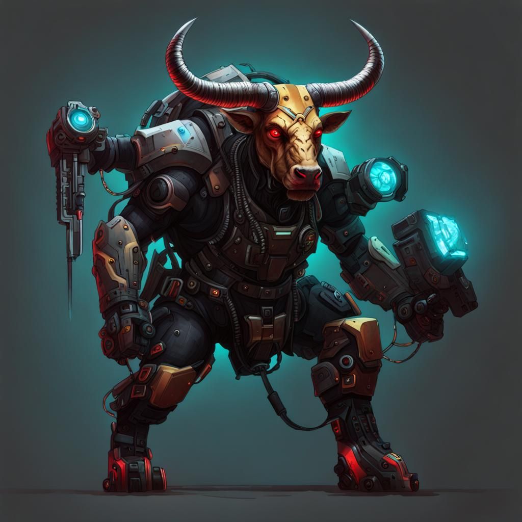 Cyberpunk Cyborg Minotaur in a Futuristic City