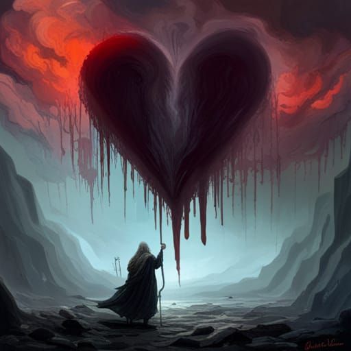 Bleeding Broken Heart in Horror Etching Style