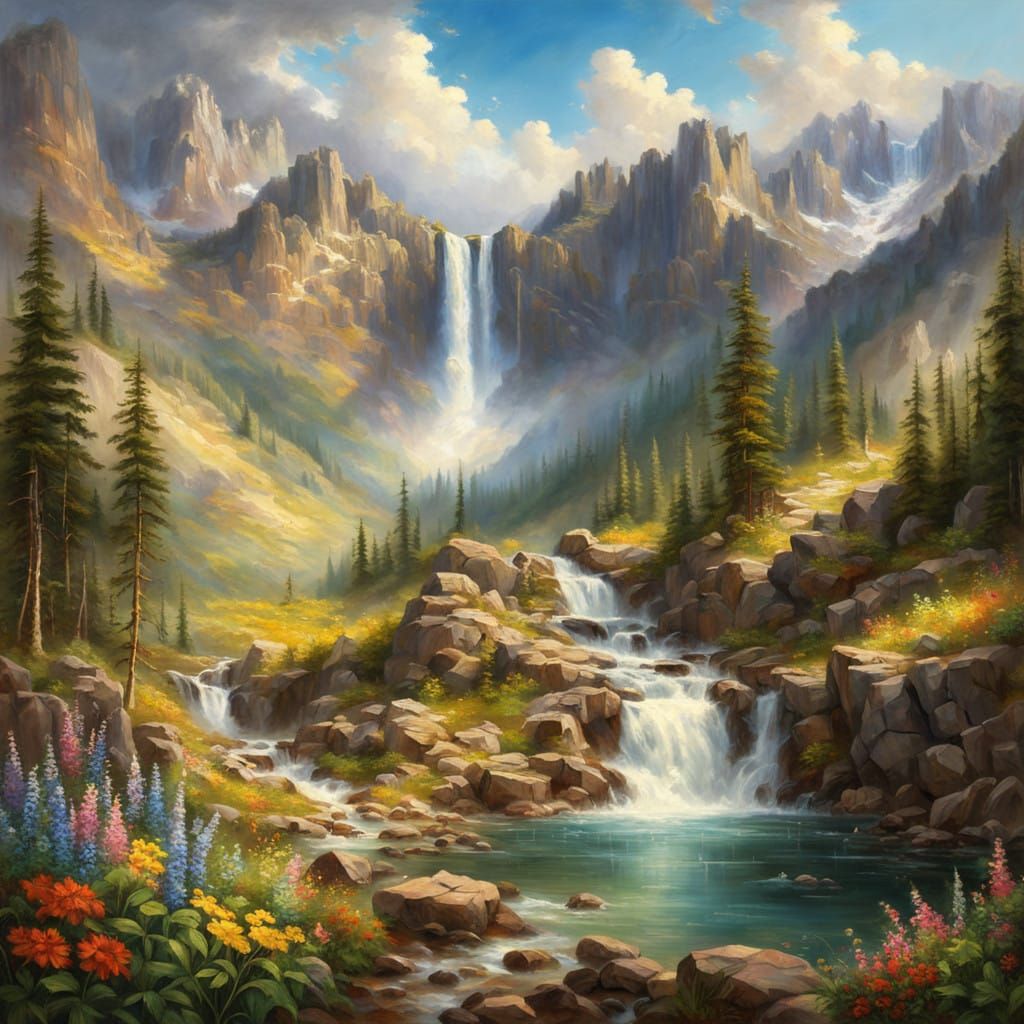 Majestic Rocky Mountain Waterfall in Soft Focus
