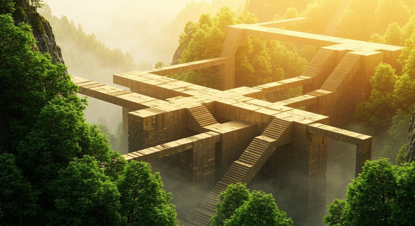 Futuristic Structure Integrated into Misty Landscape