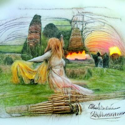 Beltane Fires: Surreal Romanticism Pencil Sketch