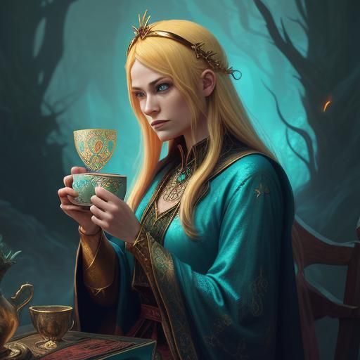 Fantasy Tarot Reader with Phoenix Headband: Matte Painting