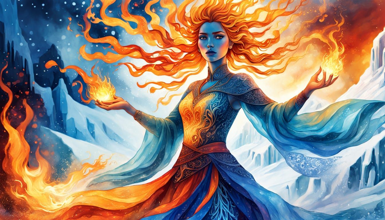 Goddess of Fire and Ice in Alcohol Ink Style