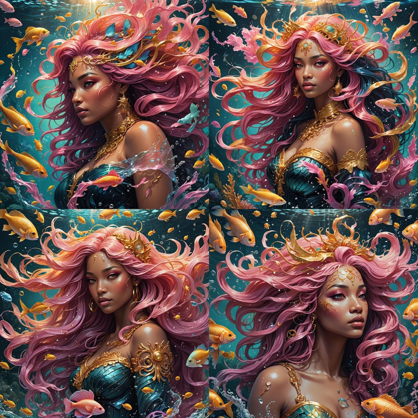 Pisces Astrological Goddess in Underwater Scene
