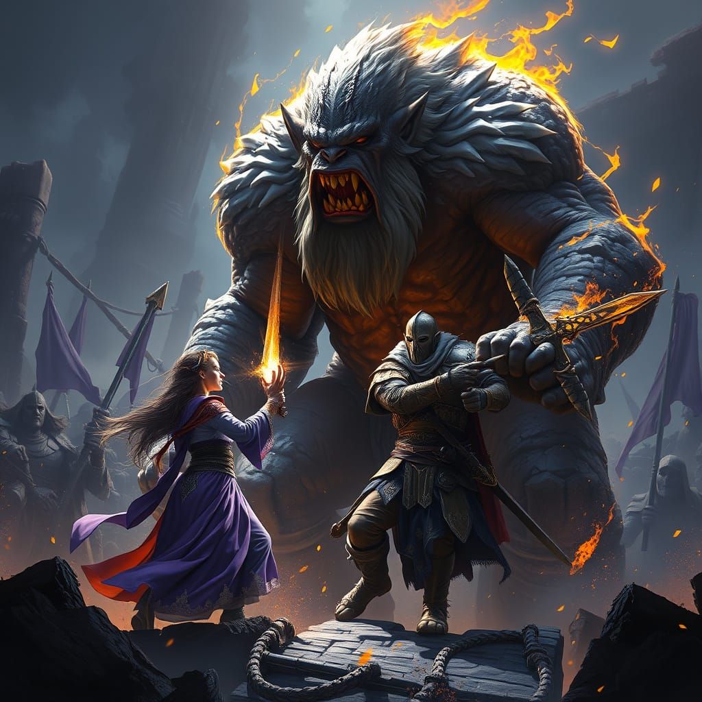 Cleric and Paladin Battle a Troll: Dark Fantasy Art