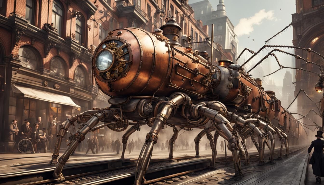 Steampunk Spider-Legged Train Marches Through City
