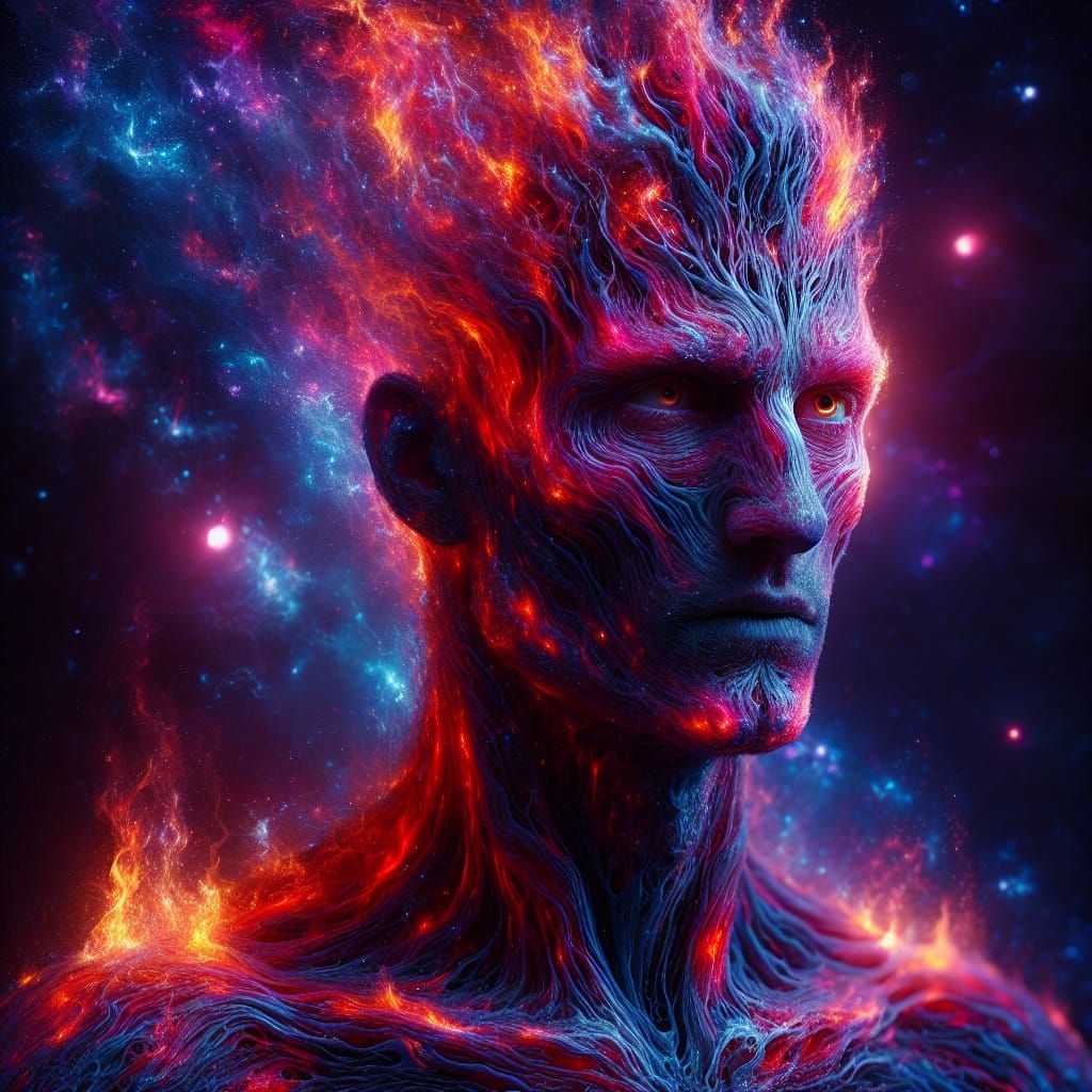 Fire and Ice Man in Space, Hyperrealistic