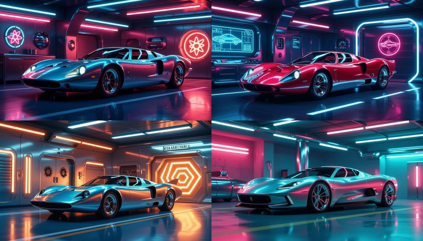 1950s Mid-Engined Supercar in Retro-Futuristic Garage