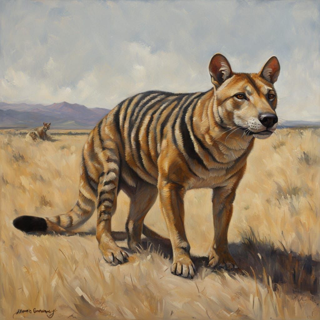 Thylacine Portrait in Oil Painting Style