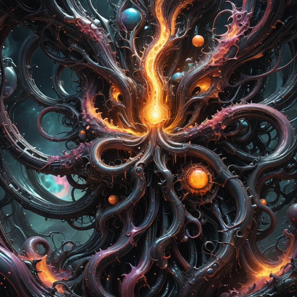 Mystical Liquid Structure Radiates Energy: Dark Fantasy Art