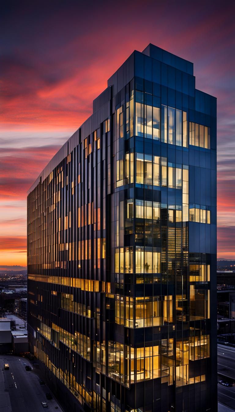 Mystical Modern Office Building at Twilight